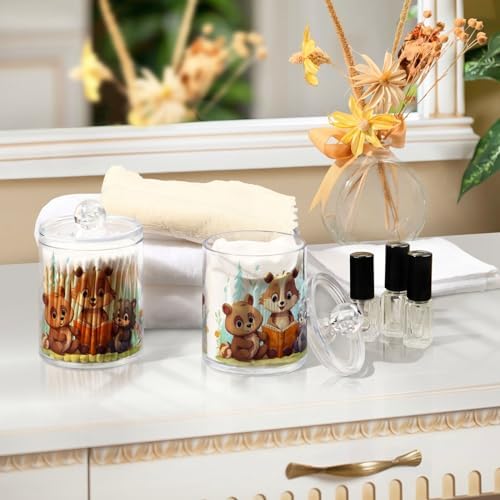 MNSRUU 4 Pack Qtip Holder Organizer Dispenser Animal Bears Pink Bathroom Storage Canister Cotton Ball Holder Bathroom Containers for Cotton Swabs/Pads/Floss