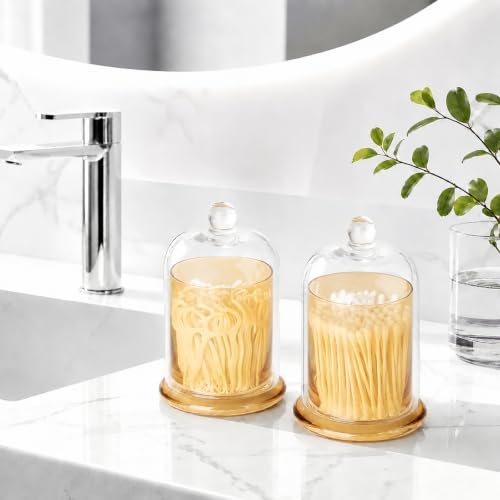 Qtip Holder Glass Apothecary Jars with Lids Bathroom Storage Orange