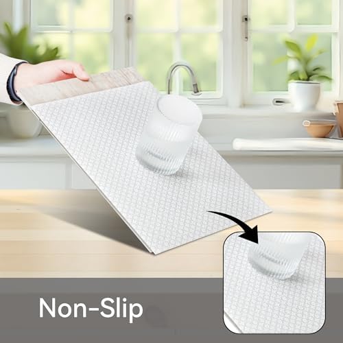 FIFTY FEET 18"x96" Non-Adhesive Shelf Liner for Kitchen Cabinets and Drawers, Washable Non-Slip PVC Cabinet Liner (White Circle)(6 Roll)