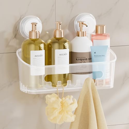 TAILI Shower Caddy Suction Cup Bathroom Organizer Shelf Frosted Clear