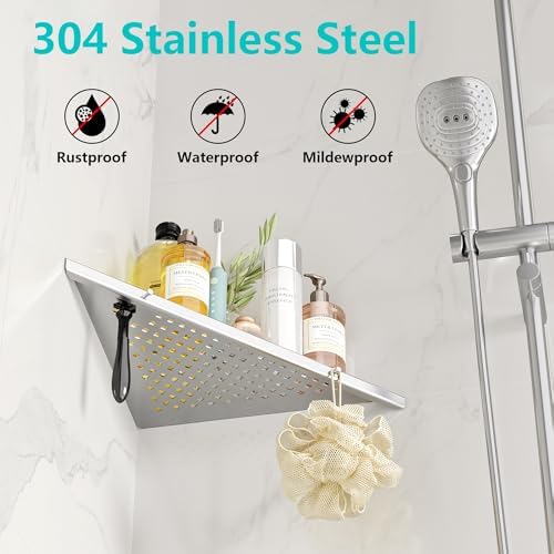Qeke 10" Corner Shower Shelf, 2 Pack Tile Corner Shelves, Brushed Nickel