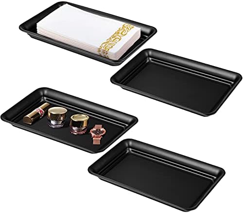 SheeChung Metal Vanity Tray, Bathroom Counter Storage Tray, Black 4 Pack