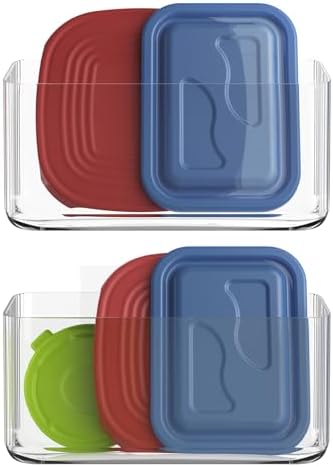 MaraFansie 2 Pack Plastic Lid Organizers - Inside Cabinet for Kitchen Organizers, No Drilling Wall Mount Container Holders for Tupperware, Food Storage, Transparent