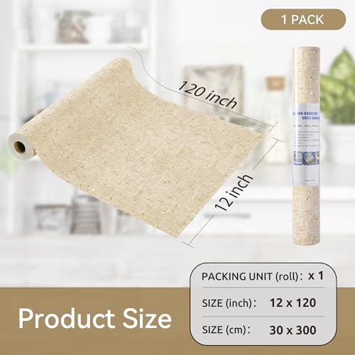 FIFTY FEET 12"x120" Non-Adhesive Shelf Liner for Kitchen Cabinets and Drawers, Washable Non-Slip PVC Cabinet Liner (Yellow)(1 Roll)