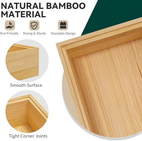 Lixple Bamboo Drawer Organizer, Small Silverware Organizer for Kitchen Drawer, Stackable Utensil Tray, 2 Pcs Flatware Organizer, Bamboo 6" x 3" x 2" (Outer), 5.3" x 2.3" x 1.77" (Inner)