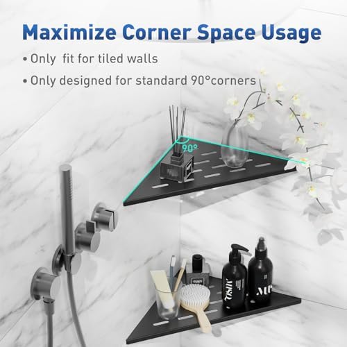 lives Shower Corner Shelf 2 Pack, 10-Inch 304 Stainless Steel, Matte Black