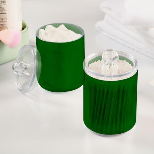 Gredecor 4 Pack Dark Green Qtip Holder Organizer Dispenser Clear Bathroom Storage Canister Cotton Ball Holder Bathroom Containers for Cotton Swabs/Pads/Floss