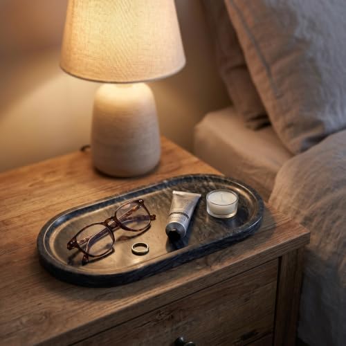 YKAJO Wave Grey Oval Marble Tray, 11.8x5.9 Vanity Perfume Organizer Dish
