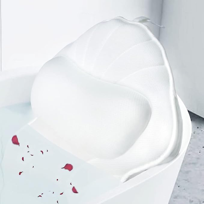 Poemland Extra Thick Large Bath Pillow with Neck,Back,Head Support for Bathtub, Spa, Soaking White(21''x17'')