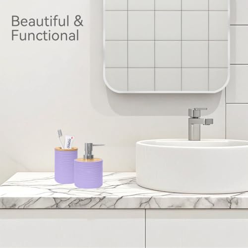 2 PCS Bathroom Accessories Set, Purple Soap Dispenser and Toothbrush Holder