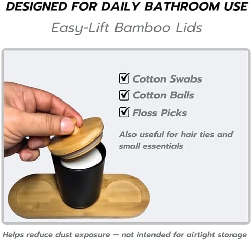 Q Tip Holder Bathroom Set with Tray, Matte Black Cotton Swab Holder