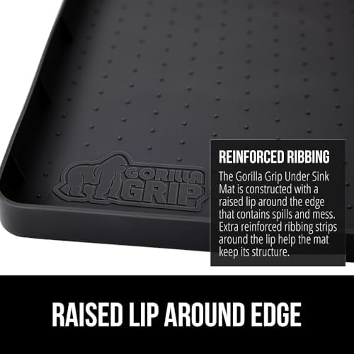 GORILLA GRIP Waterproof Silicone Under Sink Mat, Stay in Place, 28x22 Black