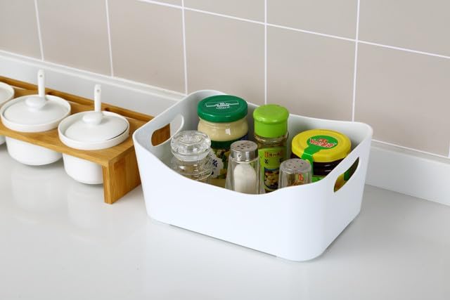 YBM HOME Storage Bins - Open Plastic Organizers and Storage Basket for Kitchen Pantry Organization, Under Sink Bathroom Storage, Toy Baskets, Food Storage Box Containers (Small - White)