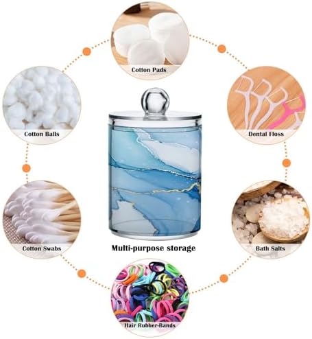 MNSRUU 2 Pack Qtip Holder Organizer Dispenser Blue White Marble Wave Bathroom Storage Canister Cotton Ball Holder Bathroom Containers for Cotton Swabs/Pads/Floss