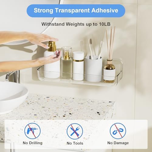 Diesisa Acrylic Wall Mounted Shower Caddy, Large, Adhesive Bathroom Shelves