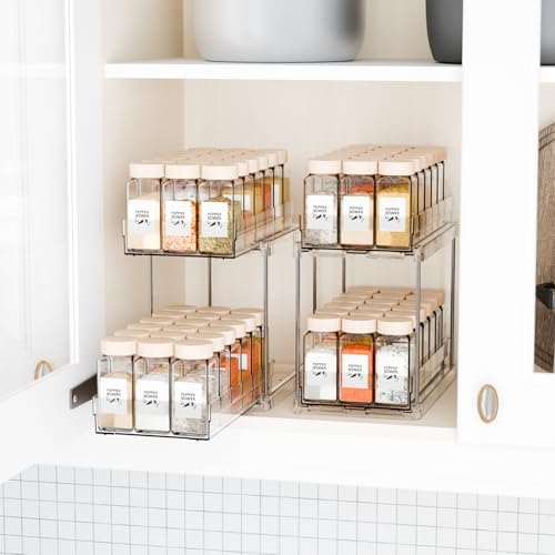 Yieach 2 Pack 2 Tier Vertical Spice Rack Pull Out,10.4'' Deep Narrow Slide Out Spice Rack Organizer for Inside Cabinets,Kitchen,Pantry,Cupboard Seasoning,Can,Jar Organizer and Medicine Cabinet Storage