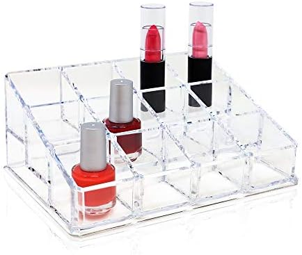 Isaac Jacobs Clear Acrylic 12 Compartment Nail Polish Holder, Organizer for Makeup, Essential Oils, Storage Solution, Rack Display (3 Rows (x4)) (Pack of 2)