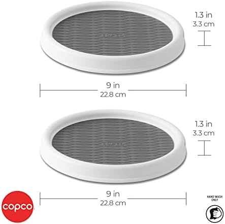 Copco Lazy Susan Turntable Organizer Set of 2, 9 Inch Rotating Cabinet and Pantry Storage, Nonslip Surface with Outer Rim, Wipe Clean