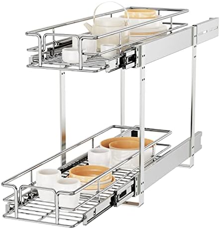 ROOMTEC Individual Pull Out Cabinet Organizer (5½"W x 21½"D), 2 Tier Spice Rack Organizer for Cabinet, Slide Out Drawer Pantry Shelf Organization and Storage for Kitchen Bathroom