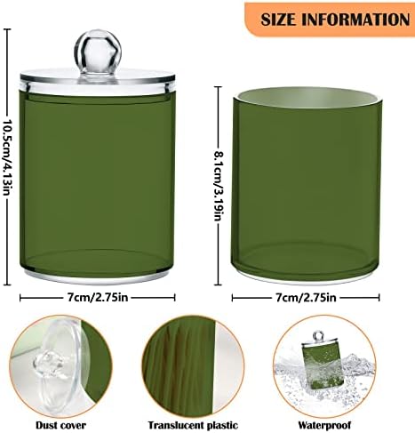 SHJI Dark Olive Green Qtip Holder Organizer Dispenser Cotton Swabs Cans Plastic Jars with Lid Set 4 Pack Bathroom Storage Canister for Cotton Ball Floss Cotton Pads