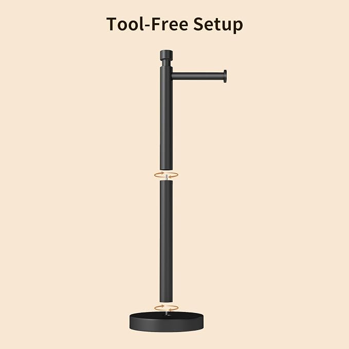 Toilet Paper Holder Stand with Weighted Base, Matte Black | Stainless Steel Design with Open-Arm Access for Bathrooms and Powder Rooms