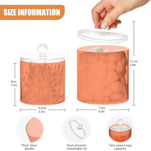 Gredecor Coral Apothecary Jars with Lids for Bathroom & Kitchen Organization Containers Acrylic Plastic Organizers Great for Q-Tip Cotton Swabs, Jewelry, Food & Candy Storage, Set of 2 Sizes