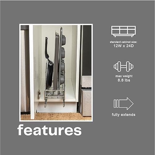 Household Essentials Glidez Multipurpose Chrome-Plated Steel Pull-Out/Slide-Out Storage Organizer for Cookware and Bakeware - Fits Standard Size Cabinet or Shelf, Chrome