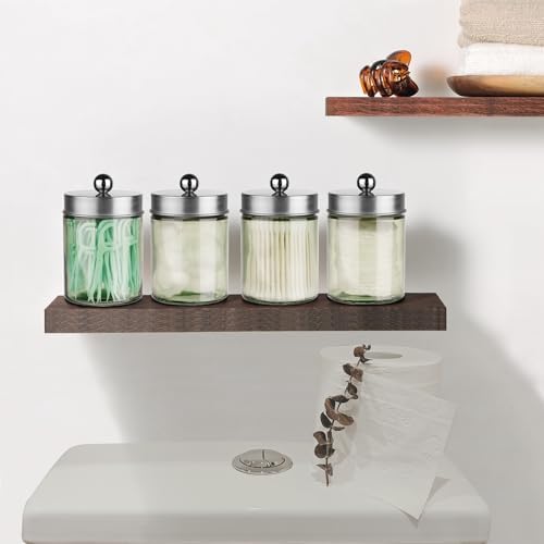 Amolliar Green Glass Apothecary Jar, Qtip Holder(Brushed Nickel 4 Pack)