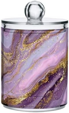 MNSRUU 2 Pack Qtip Holder Organizer Dispenser Marble Purple Gold Bathroom Storage Canister Cotton Ball Holder Bathroom Containers for Cotton Swabs/Pads/Floss