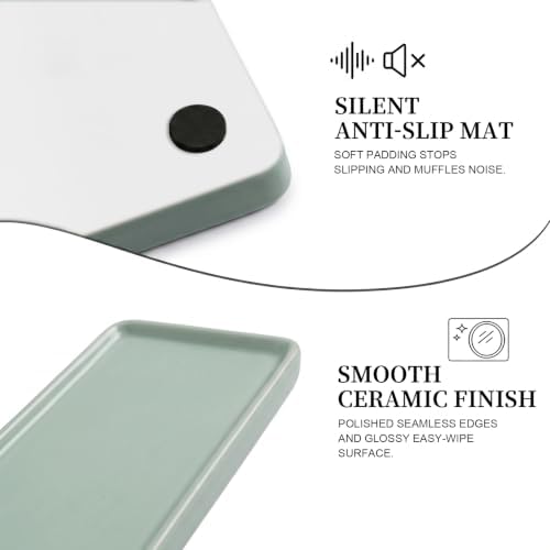 8″ x 3.7″Ceramic Vanity Tray, Decorative Rectangular Organizer for Bathroom Countertop, Dresser Top, Kitchen & Bathtub, for Soap, Perfume, Candle, Jewelry & Cosmetics (Green)