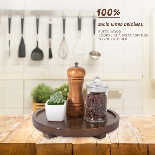 Round Decorative Tray Farmhouse Kitchen Decor Soap Dish, 9" Walnut