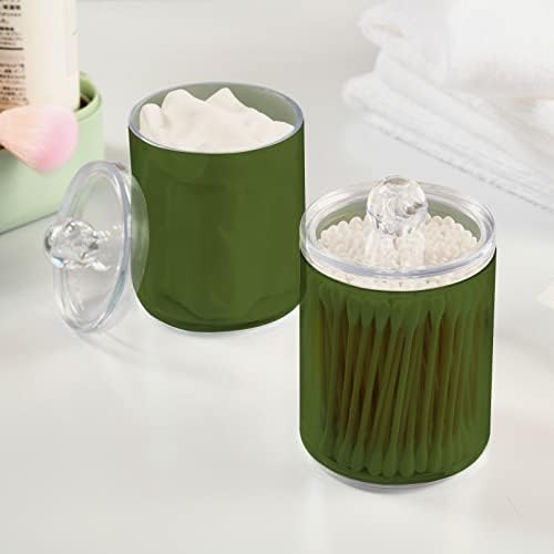 SHJI Dark Olive Green Qtip Holder Organizer Dispenser Cotton Swabs Cans Plastic Jars with Lid Set 4 Pack Bathroom Storage Canister for Cotton Ball Floss Cotton Pads