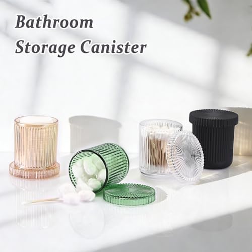 Hipiwe Clear Glass Qtip Holder Dispenser with Lid Apothecary Jars Set of 2