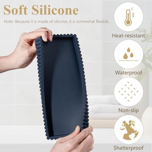Silicone Bathroom Tray Vanity Tray Kitchen Counter Decor, Large, Dark Blue