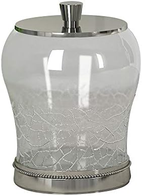 nu steel Container Coyote Qtip Dispenser Bathroom Vanity Storage Organiser, Canister, Apothecary Jar for Cotton Swabs, Rounds, Balls, Crackle Glass with Metal Trims (COY1H)