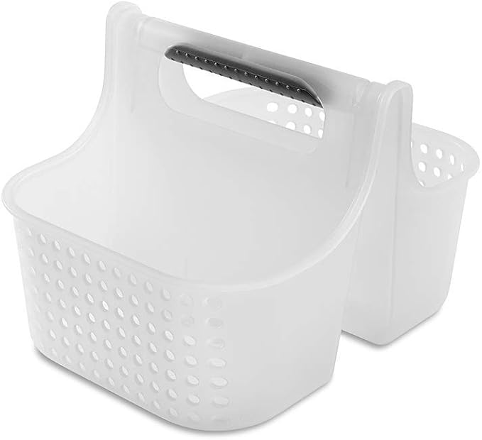 madesmart Portable Shower Caddy, Hold Soap, Shampoo, Hair Supplies and Beauty Products, Cleaning Supplies Organizer for Home, Dorm, Plastic Shower Tote, Soft Handle, Frost