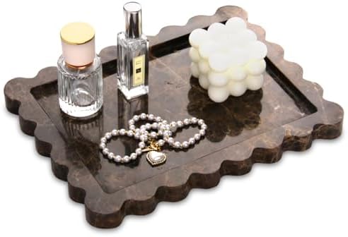 Scalloped Marble Decorative Tray, Light Emperador, 10.8 * 8
