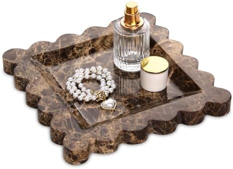 Square Marble Decorative Tray, Dark Brown, 8 * 8