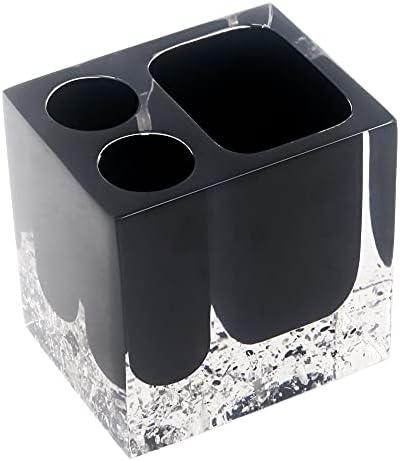 Resin Soap Dish, Soap Dispenser, Toothbrush Holder & Tumbler Bathroom Accessory 5 Piece Set (Black)