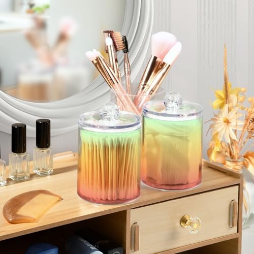 Gredecor 4 Pack Gradients Peach Qtip Holder Organizer Dispenser Clear Bathroom Storage Canister Cotton Ball Holder Bathroom Containers for Cotton Swabs/Pads/Floss