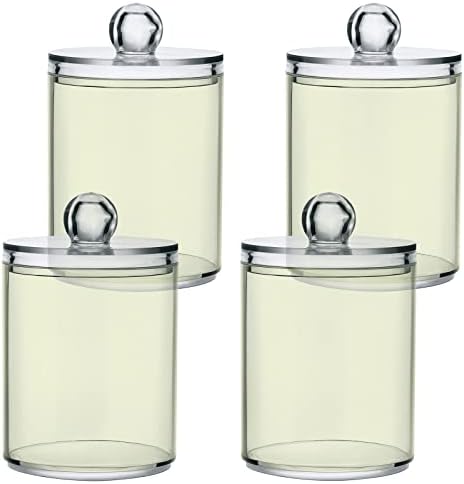 SHJI Beige Qtip Holder Organizer Dispenser Cotton Swabs Cans Plastic Jars with Lid Set 2 Pack Bathroom Storage Canister for Cotton Ball Floss Cotton Pads