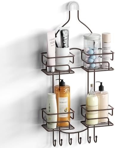 SRIWATANA Shower Caddy Hanging, Shower Organizer with Razor Hooks, Bronze