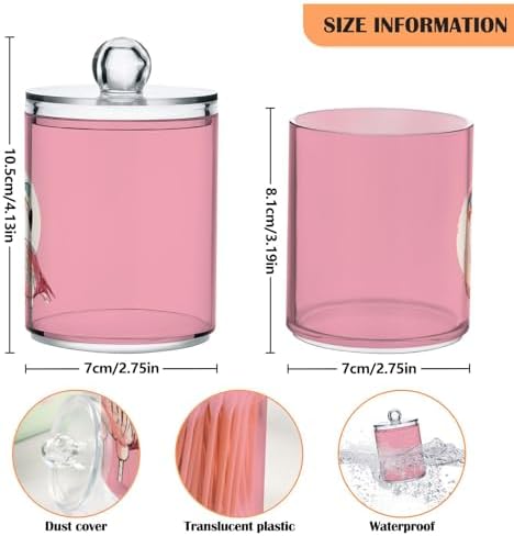 Fustylead 4 Pack Pink Flamingo Wearing Sunglasses Qtip Holder Dispensers, Bathroom Storage Canister Plastic Apothecary Jar Set for Cotton Swabs, Ball, Pads, Floss