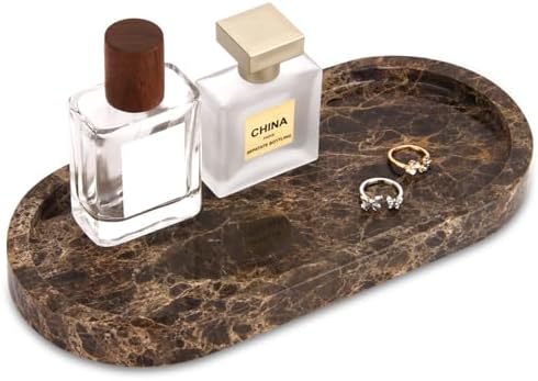 Natural Marble Tray Oval, Dark Brown, 10 x 5 x 0.6