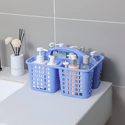 Portable Shower Caddy Basket Plastic Storage Basket with Compartments Blue