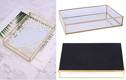 Sooyee Gold Rectangle Mirror Tray, Metal and Glass Fragrance Tray, 12"x8"