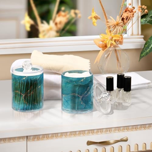 MNSRUU 2 Pack Qtip Holder Organizer Dispenser Blue Marble Abstract Fluid Art Bathroom Storage Canister Cotton Ball Holder Bathroom Containers for Cotton Swabs/Pads/Floss