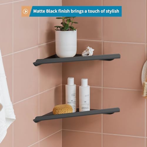 2 Pcs 304 Stainless Steel Corner Shelf with Screws, Triangle Shower Caddy, Wall Mount Soap Holder for Bathroom, Kitchen Organization (Matte Black)