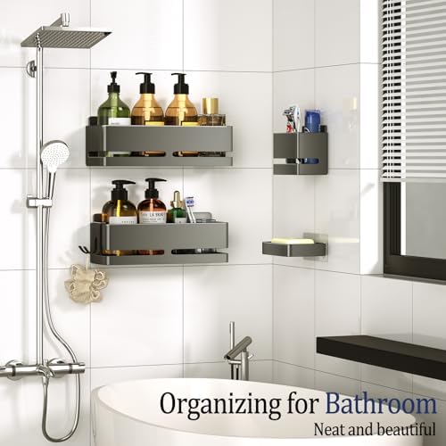 Bathroom Shower Caddy,No Drill Shower Shelves(5-piece Set-Grey)