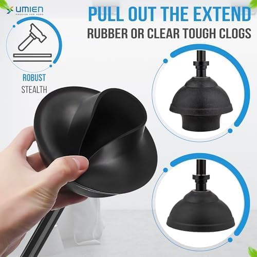UMIEN 2-Pack Toilet Brush and Plunger Set, Matte Black, Long Handle | Toilet Brush + Plunger Combo, No-Rust Stainless Steel, Long Handle, Freestanding Canister